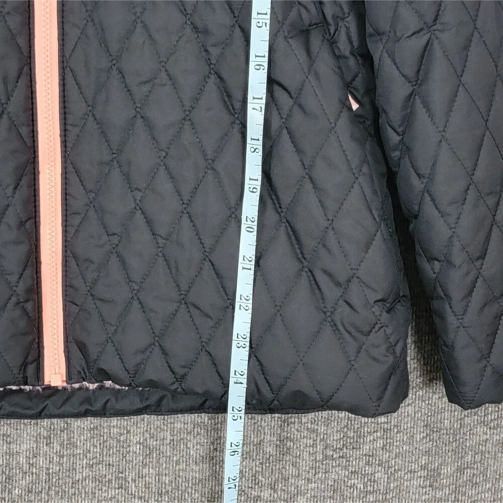 Columbia Diamond Quilted Winter Jacket Girls XL Black Hooded Plush Fleece Lined